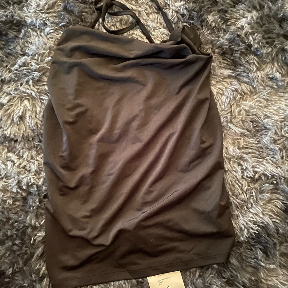 Elegant Black Women's Halter Cowl Neck Open Back Crop Top - Size XS - NWT